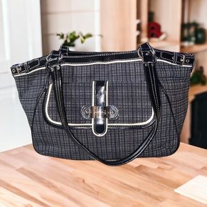Black/Gray Merona  Plaid Double Handle Handbag‎ purse W/Outside Pocket